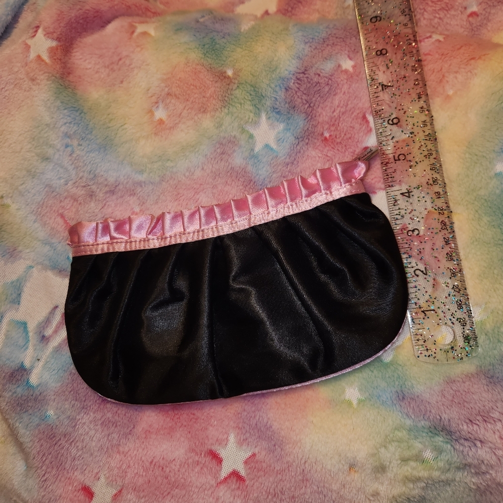 Too Faced Black Satin Pouch with Pink Trim